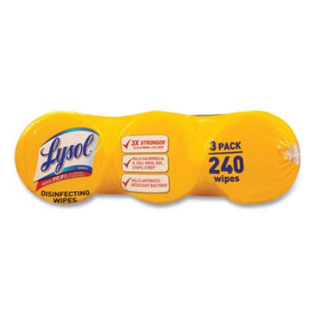 LYSOL Disinfecting Wipes, 7 x 7.25, Lemon and Lime Blossom, 80 Wipes/Canister, 3 Canisters/Pack (84251PK)