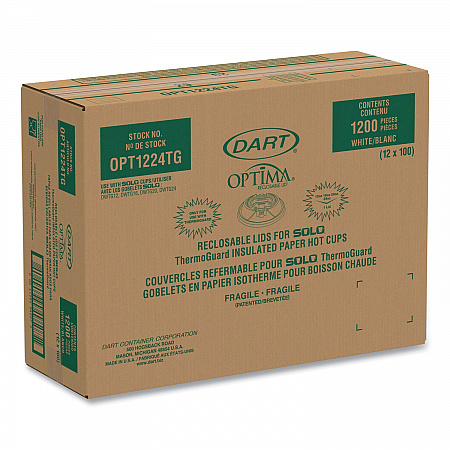 Optima Reclosable Lids for Paper Hot Cups, Fits 12 oz to 24 oz Hot Cups, Plastic, White, 1,200/Carton (OPT1224TG)