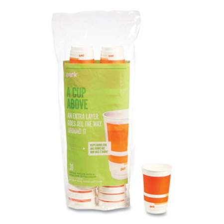 Perk Insulated Paper Hot Cups, 16 oz, White/Orange, 30/Pack (59484)