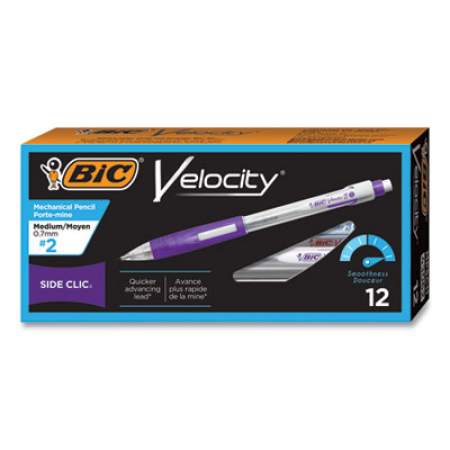 BIC Velocity Side Clic Pencil, 0.7 mm, HB (#2), Black Lead, Assorted Barrel Colors, Dozen (MPSC11BK)