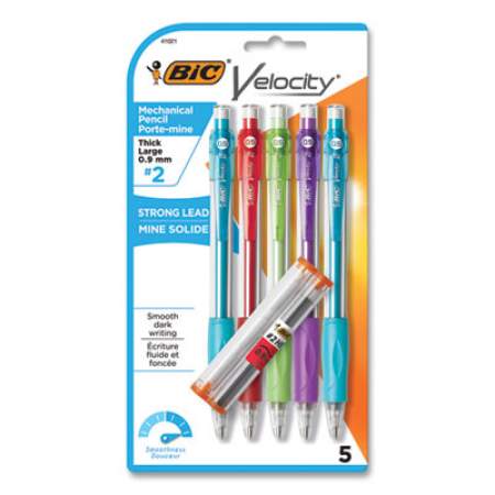 BIC Velocity Original Mechanical Pencil, 0.9 mm, HB (#2), Black Lead, Assorted Barrel Colors, 5/Pack (41021)