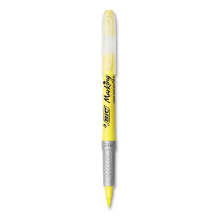 BIC Brite Liner Flex Tip Highlighters, Yellow Ink, Brush Tip, Yellow/Silver/Smoke Barrel, 3/Pack (GBLBP31YEL)