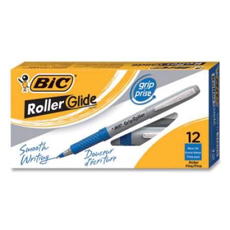 BIC Roller Glide Roller Ball Pen, Stick, Fine 0.7 mm, Blue Ink, Gray Barrel, Dozen (GRE11BE)