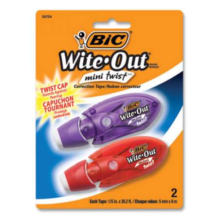 BIC Wite-Out Mini Twist Correction Tape, Non-Refillable, 1/5" x 314", 2/Pack (WOMTP21)