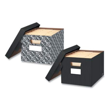 Bankers Box STOR/FILE Decorative Medium-Duty Storage Box, Letter/Legal Files, 12.5" x 16.25" x 10.5", Black/White Brocade Design, 4/CT (0022705)
