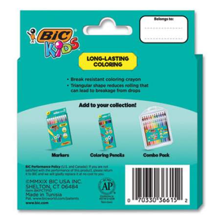 BIC Kids Coloring Triangle Crayons, 10 Assorted Colors, 10/Pack (BKPCTP10AST)