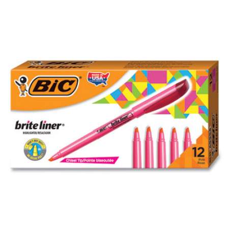 BIC Brite Liner Highlighter, Fluorescent Pink Ink, Chisel Tip, Pink/Black Barrel, Dozen (BL11PK)