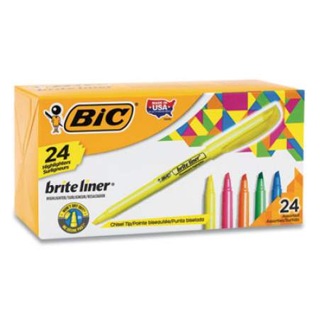 BIC Brite Liner Highlighter Value Pack, Assorted Ink Colors, Chisel Tip, Assorted Barrel Colors, 24/Set (BL241AST)