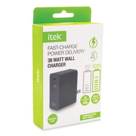 Itek Wall Charger, 38 W, USB-C, Black (PDWC241812)