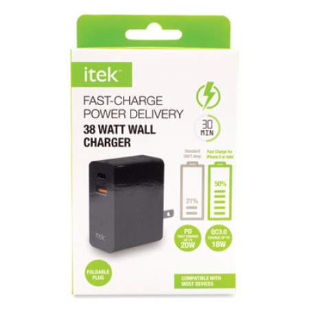 Itek Wall Charger, 38 W, USB-C, Black (PDWC241812)