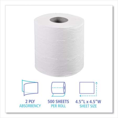 Boardwalk Two-Ply Toilet Tissue, Septic Safe, White, 4 1/2 x 4 1/2, 500 Sheets/Roll, 96 Rolls/Carton (6155B)