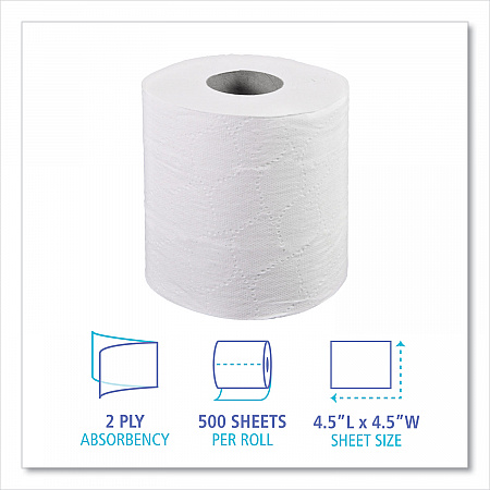 Two-Ply Toilet Tissue, Septic Safe, White, 4.5 x 4.5, 500 Sheets/Roll, 96 Rolls/Carton (6155B)