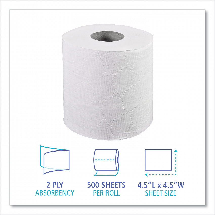 Two-Ply Toilet Tissue, Septic Safe, White, 4.5 x 4.5, 500 Sheets/Roll, 96 Rolls/Carton (6155B)