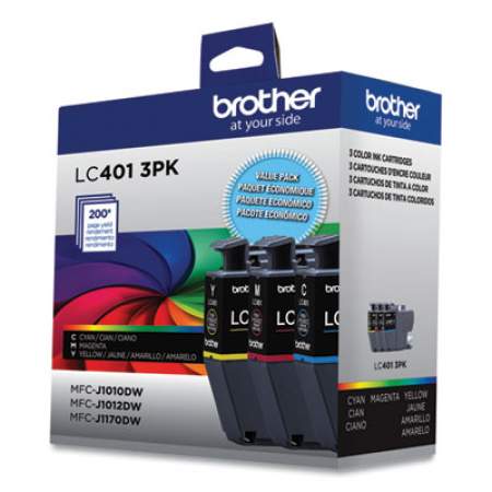 Brother LC4013PKS Ink, 200 Page-Yield, Cyan/Magenta/Yellow, 3/Pack