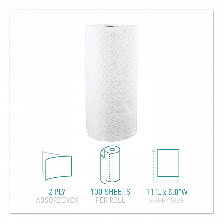 Kitchen Roll Towels, 2-Ply, 11 x 8.8, White, 100/Roll (1220RL)
