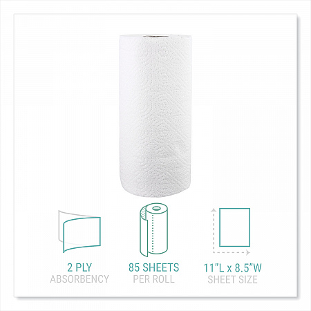 Kitchen Roll Towels, 2-Ply, 11 x 8.5, White, 85/Roll, 30 Rolls/Carton (122085CTB)