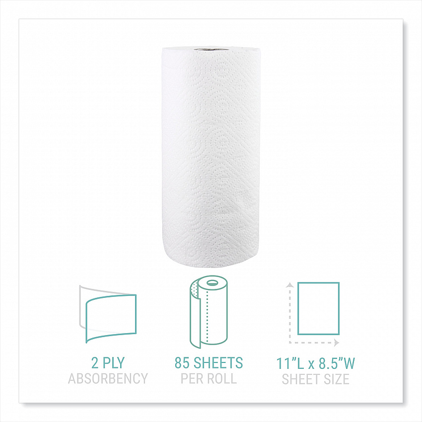Kitchen Roll Towels, 2-Ply, 11 x 8.5, White, 85/Roll, 30 Rolls/Carton (122085CTB)