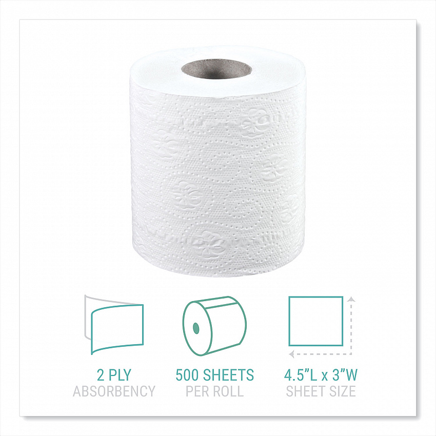 Bath Tissue, Individually Wrapped Rolls, Septic Safe, 2-Ply, White, 500 Sheets/Roll, 48 Rolls/Carton (2405)