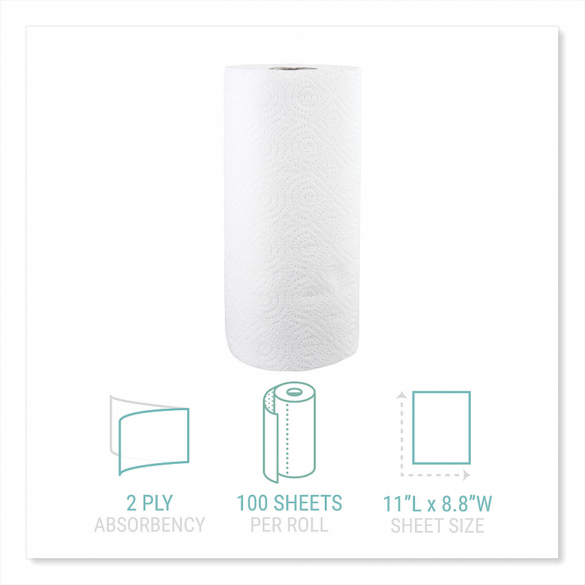 Kitchen Roll Towels, 2-Ply, 11 x 8.8, White, 100/Roll, 30 Rolls/Carton (1220CT)