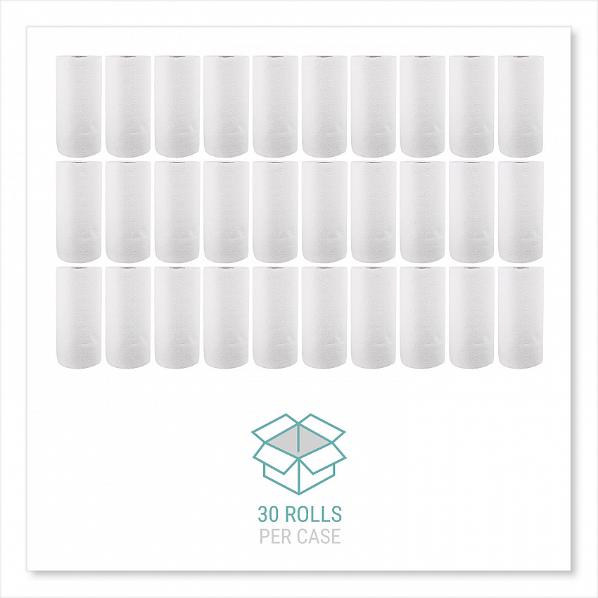 Kitchen Roll Towels, 2-Ply, 11 x 8.8, White, 100/Roll, 30 Rolls/Carton (1220CT)