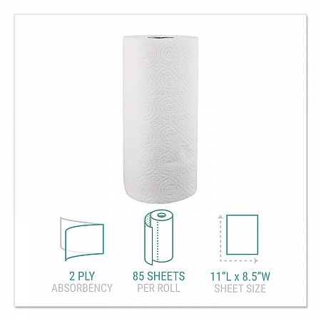 Kitchen Roll Towels, 2-Ply, 11 x 8.5, White, 85/Roll (122085RL)