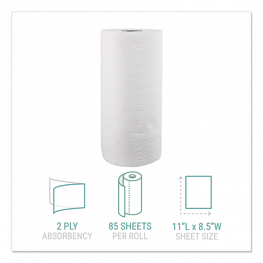 Kitchen Roll Towels, 2-Ply, 11 x 8.5, White, 85/Roll (122085RL)