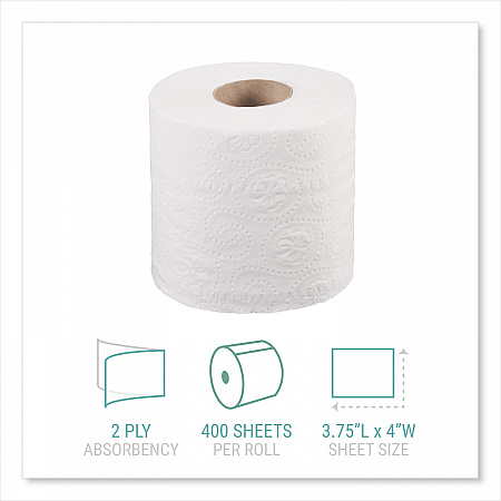 Bath Tissue, Individually Wrapped Rolls, Septic Safe, 2-Ply, White, 400 Sheets/Roll, 24 Rolls/Carton (2400)