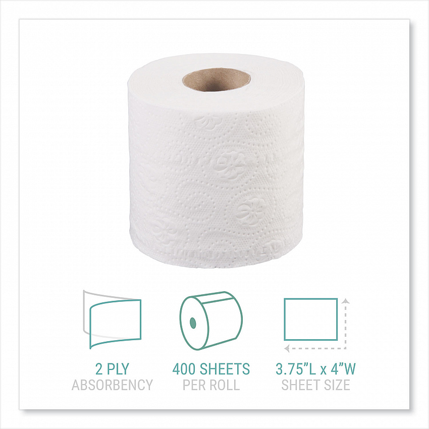 Bath Tissue, Individually Wrapped Rolls, Septic Safe, 2-Ply, White, 400 Sheets/Roll, 24 Rolls/Carton (2400)