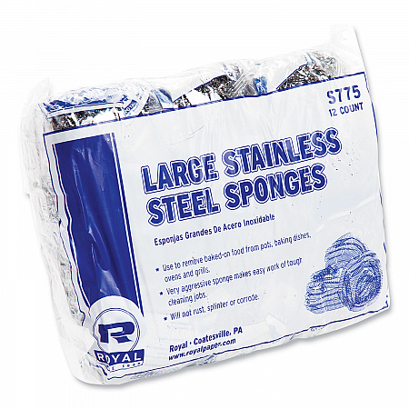 Stainless Steel Sponge, Polybagged, 1.75 oz, Gray, 12/Pack, 6 Packs/Carton (S7756)