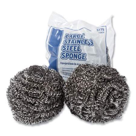AmerCareRoyal Stainless Steel Sponge, Polybagged, 1.75 oz, Gray, 12/Pack, 6 Packs/Carton (S7756)