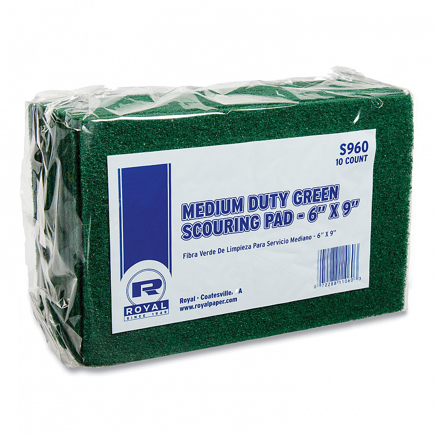 Medium-Duty Scouring Pad, 6 x 9, Green, 10 Pads/Pack, 6 Packs/Carton (S960)