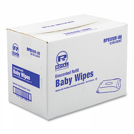 Baby Wipes Refill Pack, 8 x 7, Unscented, White, 80/Pack, 12 Packs/Carton (RPBWUR80)