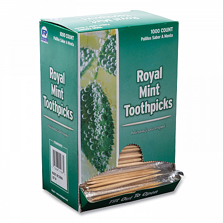 Cello-Wrapped Round Wood Toothpicks, Mint, 2.5