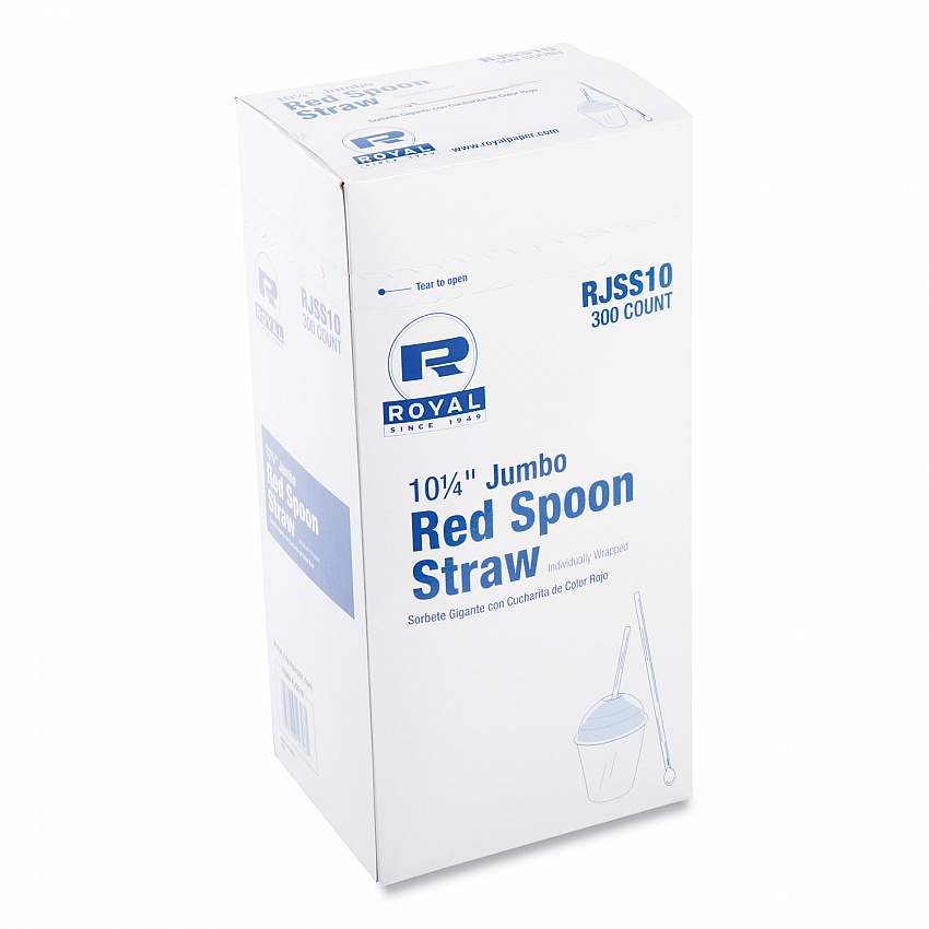 Jumbo Spoon Straw, 10.25", Plastic, Red, 300/Pack, 18 Packs/Carton (RJSS10)