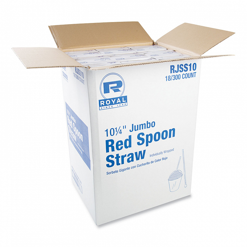 Jumbo Spoon Straw, 10.25", Plastic, Red, 300/Pack, 18 Packs/Carton (RJSS10)