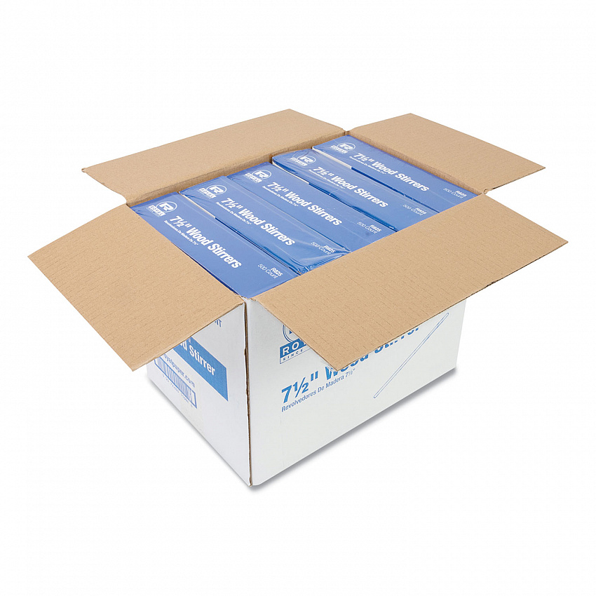 Wood Stir Sticks, 7.5" Long, 500/Box, 10 Boxes/Carton (R825CT)