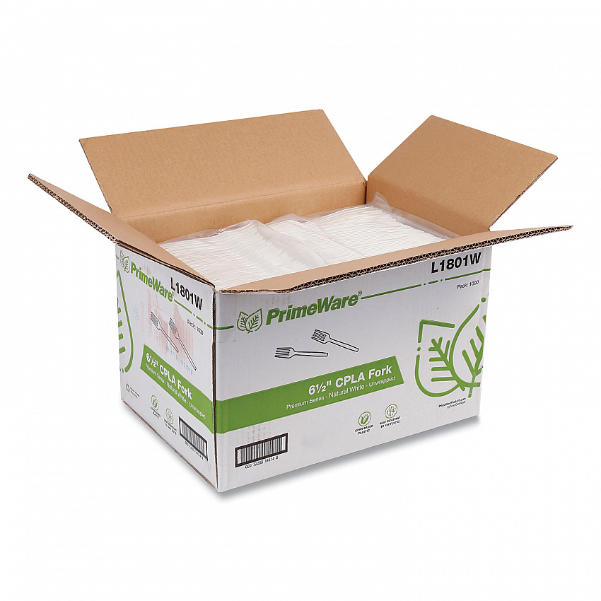 CPLA Cutlery, Heavyweight Fork, Plastic, White, 1,000/Carton (L1801W)