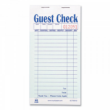 Guest Check Pad, 17 Lines, Two-Part Carbonless, 3.6 x 6.7, 50 Forms/Pad, 50 Pads/Carton (GC70002)