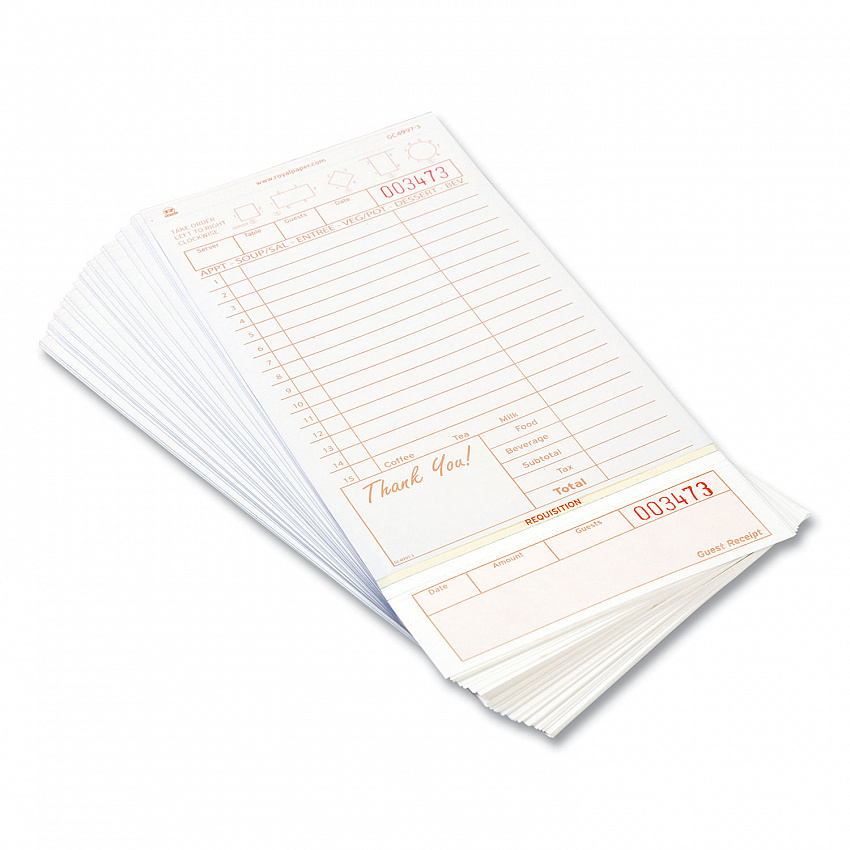 Guest Check Loose-Pack Refill, 15 Lines, Three-Part Carbonless, 4.2 x 8.5, 200 Forms/Pad, 10 Pads/Carton (GC49973)