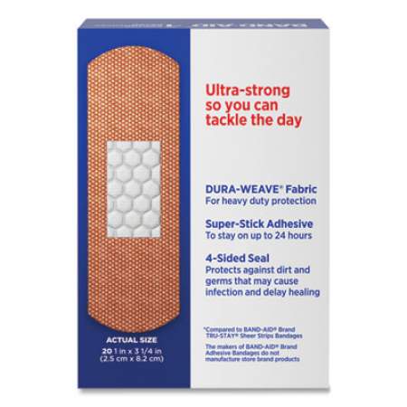 BAND-AID Flexible Fabric Adhesive Tough Strip Bandages, 1 x 3.25, 20/Box (4408)