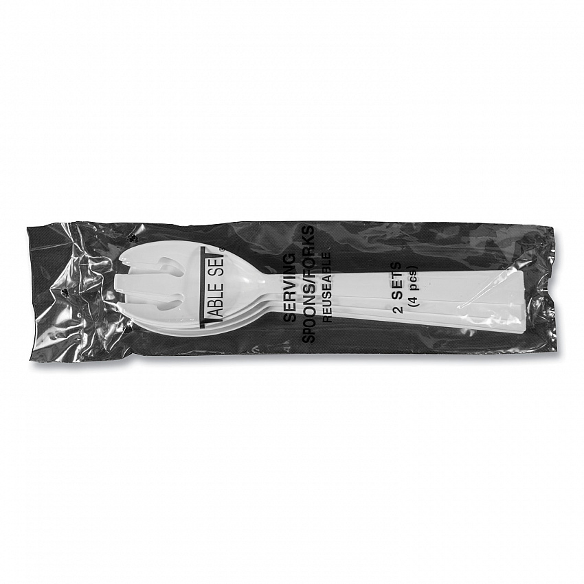 Table Set Plastic Serving Forks and Spoons, 9.5", White, 48/Pack (W95PK4)