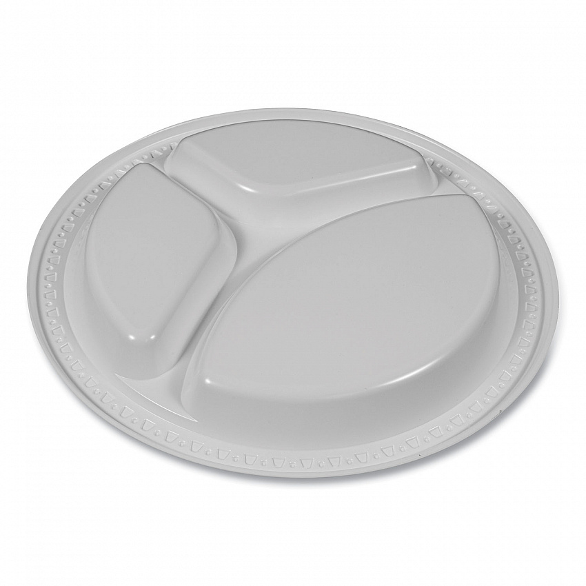 Plastic Dinnerware, 3-Compartment Plates, 9" dia, White, 125/Pack (19644WH)