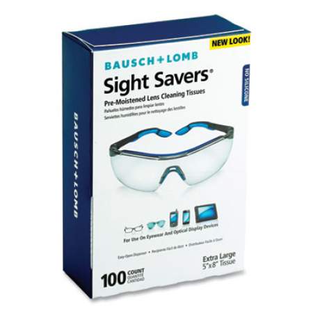 Bausch & Lomb 7930-01-680-9882, Sight Savers Premoistened Lens Cleaning Tissues, 8 x 5, 100/Box (8574GM)