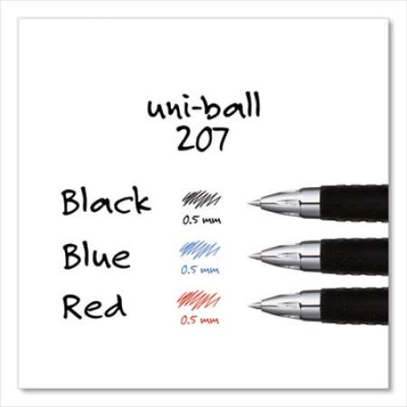 uni-ball Signo 207 Gel Pen, Retractable, Micro 0.5 mm, Red Ink, Smoke/Black/Red Barrel, Dozen (61257)