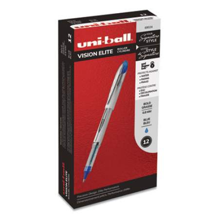 uni-ball VISION ELITE Roller Ball Pen, Stick, Bold 0.8 mm, Blue Ink, White/Blue Barrel (69024)