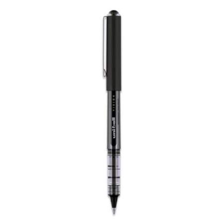 uni-ball VISION Roller Ball Pen, Stick, Micro 0.5 mm, Black Ink, Black/Gray Barrel, Dozen (60106)