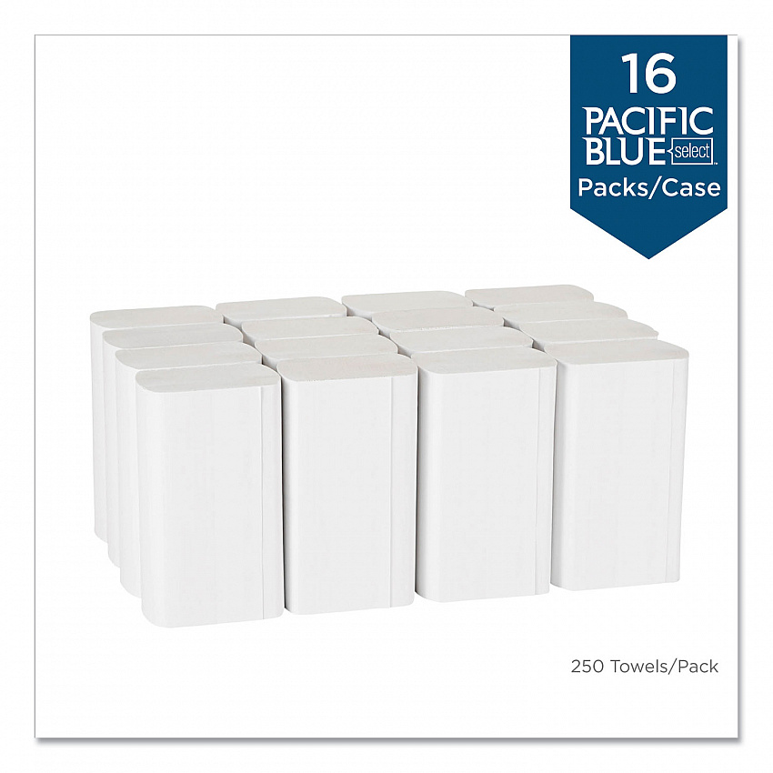Pacific Blue Select Folded Paper Towels, 1-Ply, 9.2 x 9.4, White, 250/Pack, 16 Packs/Carton (20389)