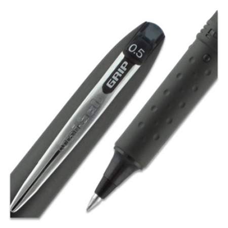 uni-ball Grip Roller Ball Pen, Stick, Micro 0.5 mm, Black Ink, Black Barrel, Dozen (60704)