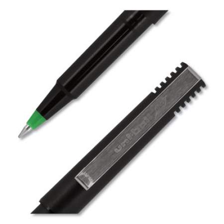 uni-ball Roller Ball Pen, Stick, Micro 0.5 mm, Green Ink, Black Matte Barrel, Dozen (60154)