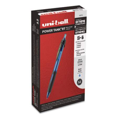 uni-ball POWER TANK RT RETRACTABLE BALLPOINT PEN, 1 MM, BLUE INK, TRANSLUCENT BLUE BARREL, DOZEN (42071)
